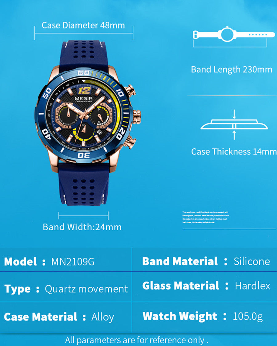 MEGIR Relogio Masculino Fashion Luxury Sports Watches for Men Waterproof Date Luminous Silicone Quartz Wristwatch Man Clock 2109