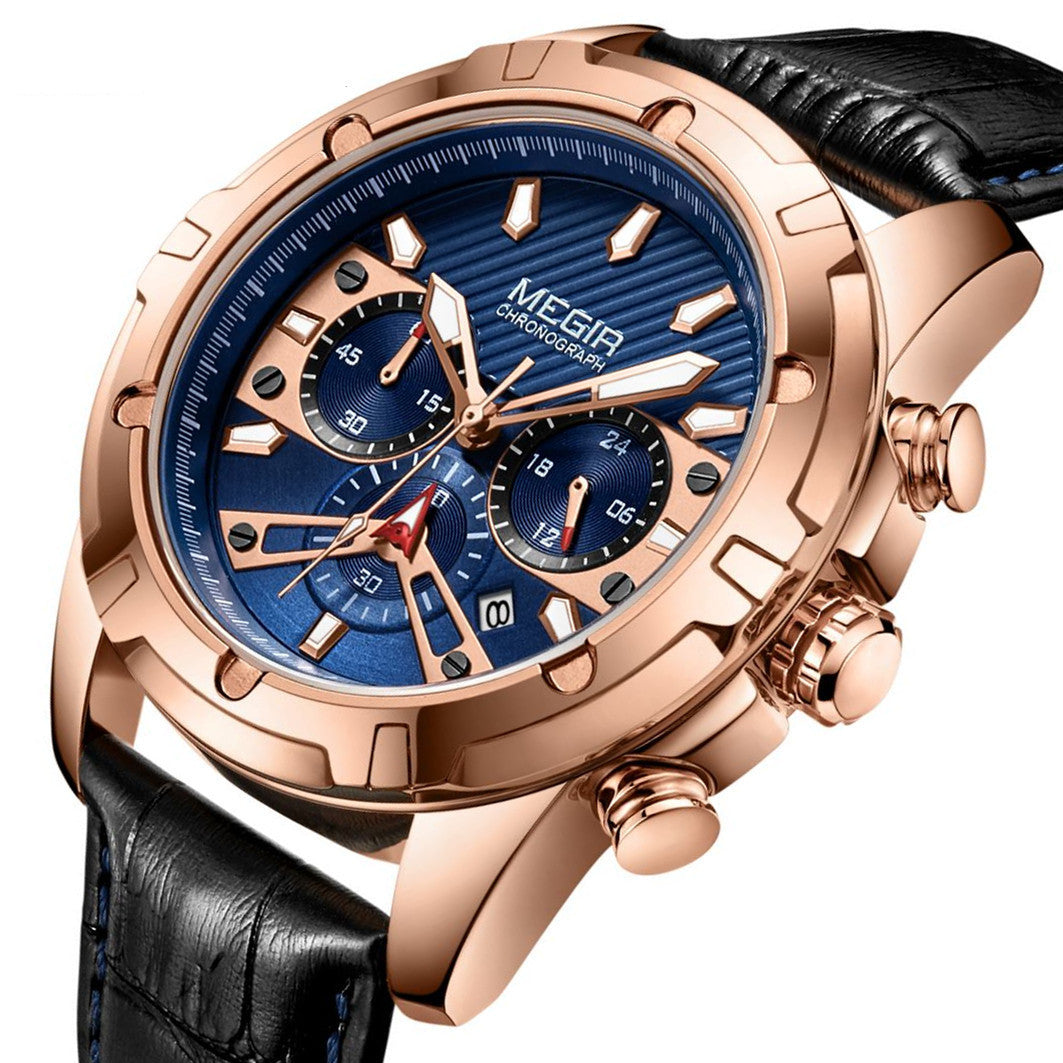 MEGIR Sport Watches for Men Fashion Luxury Military Quartz Wristwatch Leather Waterproof Man Chronograph Clock Relogio Masculino