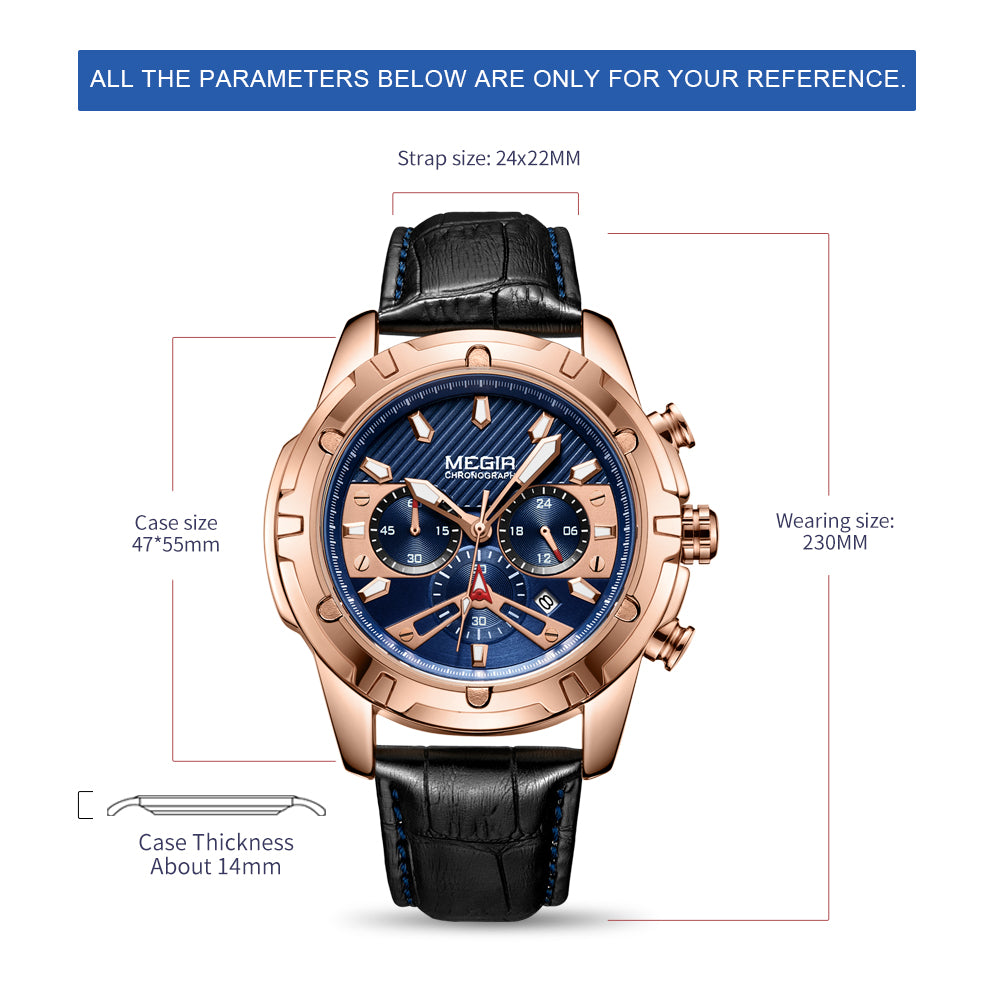 MEGIR Sport Watches for Men Fashion Luxury Military Quartz Wristwatch Leather Waterproof Man Chronograph Clock Relogio Masculino